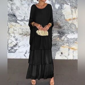 GRAYSON & PORTER Black HYLDA Tiered Maxi Dress Sz XL